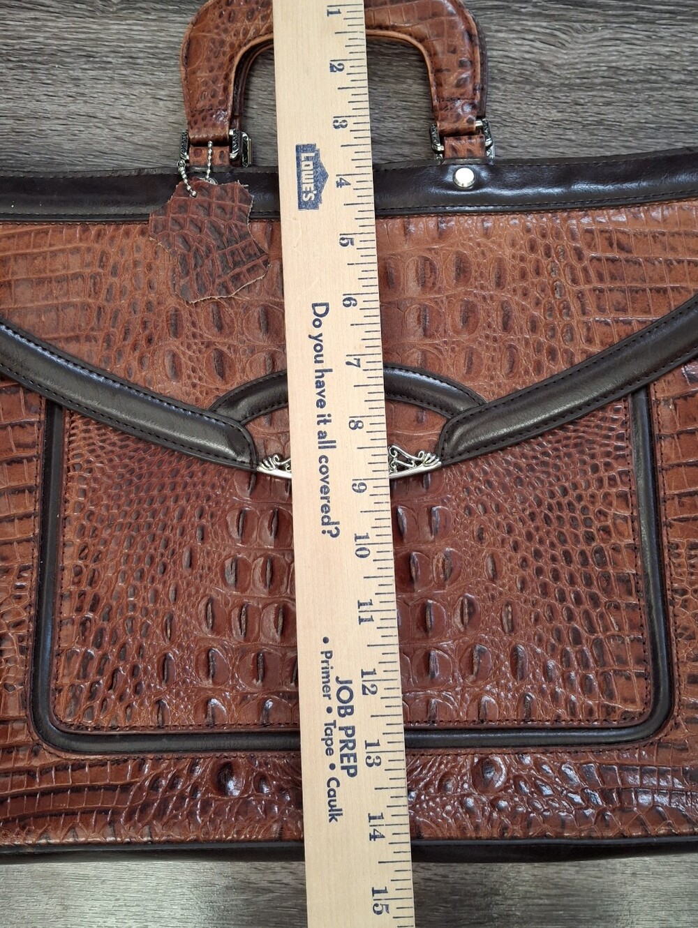 VTG MC Croc-Embossed Brown Leather Breifcase with Dark Trim And Silver Heart - Picture 14 of 16